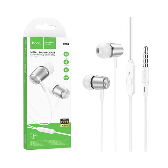 Auscultadores com Cabo Hoco M108 Spring com Microfone 3,5mm 1,2m Prata Auscultadores com Cabo Hoco M108 Spring com Microfone 3,5mm 1,2m Prata